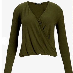 NWT XXS Green Ribbed Wrap Front Tee